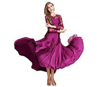 Nnnydjy Women's Lace Ballroom Dance Training Dresses Flamenco Foxtrot Performance Costumes Waltz Tango Dancing Outfit,H,XXL