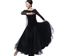 Nnnydjy Women's Lace Waltz Performance Dancing Outfit Standard Ballroom Dresses Round Neck Tango Flamenco Training Costume,C,S