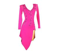 Nnnydjy Women's Latin Dancing Dresses V Neck Cha Cha Modern Dance Costume Ballroom Performance Dress Skirt for Rumba Samba,rose,XXL