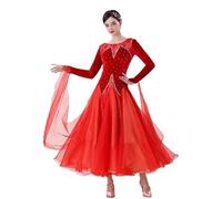 Nnnydjy Women's Tango Ballroom Dance Performance Dresses Foxtrot Waltz Dancing Outfit Velvet Flamenco Competition Costumes,Red,XXL