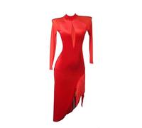 Nnnydjy Women's Velvet Latin Dance Performance Dress Tango Salsa Competition Costume Ballroom Dresses Skirt for Rumba,Red,L