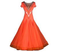 Nnnydjy Women's Waltz Performance Dancewear Standard Ballroom Dance Dresses for Professional Competition Salsa Costumes,Orange,L