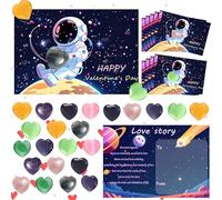 nnOuOnn 10 Pack Astronaut Love Stone Valentine's Day Cards, Romantic Gift for Kids, Heart-Shape Natural Crystals, Classroom Exchange, Unisex-Kids