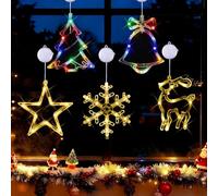 nnOuOnn 5PCS Christmas Window Lights, Suction Cup LED Christmas Lights Window Decorations - (Deer, Christmas Tree, Snowflakes, Star, Bells) Indoor Window Fairy Lights for Outdoor Party, Balcony Decor