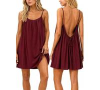 nnOuOnn Backless Cami Dress for Women Short Mini Sleeveless Casual Dresses Ladies Flowy Open Back Sexy Sundress House Holiday Beach Summer 2026 WineRed