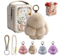 nnOuOnn Bunny Keychain in a Tin, Pocket Cute Plush Fluffly Bunnies Keyring, Rabbit Key Ring Easter Gifts for Women, With Short String, Long String and Gift Bags (Yellow)