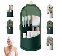 nnOuOnn Concealed Toothbrush Holder Make up Brush Holders Organizer with Lid 360 Rotating Bathroom Waterproof Dustproof Holder Organizers Divided Organizer for Vanity (Green)