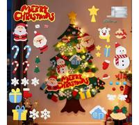nnOuOnn Felt Christmas Tree Wall Hanging with 40 Pcs Ornaments & Snowflake LED String Lights, DIY Holiday Decor for Home Door Wall, Xmas Party Supplies Gift Set