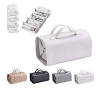 nnOuOnn Flat Lay Travel Makeup Bag, Leather Clear with Compartments, 4 in 1 Waterproof, Detachable Foldable Hanging, Portable Storage Organise Roll Up Makeup Organiser Bags (White)