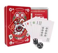 nnOuOnn Mahjong Card Game Set, 2025 Chinese Playing Mini Mahjong Cards, 144 Mah jong Playing Cards+2 Official Standard Hands And Rules +2 Dices+Iron Case,Traditional Board Game for Family Party
