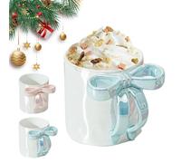 nnOuOnn Pink Bow Mug for Valentines Gifts, Cute Ceramic Coffee Mugs for Women, 350ml Large Coffee Cup with Bow Handle, Insulated Pottery Mug for Home Office