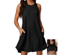 nnOuOnn Women Summer Dresses Built in Bra 2026 Casual Sleeveless Beach Sundress Flowy Tank Mini Short Dress with Pockets (UK, Alpha, S, Regular, Regular, Black)