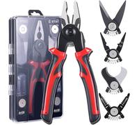 NNOVAT 5-PCS Plier Tool Set 5 in 1 Versatile Tool Kit Black&Red with Linesman Plier, Wire Stripper, Crimping Tools, Sheet Metal Shear