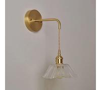 NNOVAT Wall Light Pink Glass Flower Shade Gold Farmhouse Wall Mount Light Vintage Brass Wall Sconce Purple Clear Glass Nordic Modern Hanging Wall Lamp for Living Room Girls Bedroom Bedsid