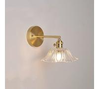 NNOVAT Wall Light Pink Glass Flower Shade Gold Farmhouse Wall Mount Light Vintage Brass Wall Sconce Purple Clear Glass Nordic Modern Hanging Wall Lamp for Living Room Girls Bedroom Bedsid