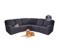 NNSMUN Sofa Cover Corner Shape, Super Stretch Corner Sectional Couch Covers for 4 Seat Recliner + 1 Corner Seat, 7-Piece Universal Sofa Covers, Recliner Slipcover (Dark gray,5 seats-7 pc)