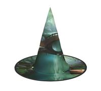NNVren Little Bridge in the East Print Halloween Witch Hat For Women, Costume Accessory for Party 2 PCS