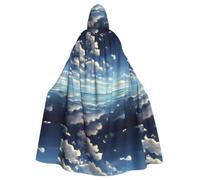 NNVren White clouds over the sea Print Cloak, 58in Hooded Cape Cloak for Adults Unisex Halloween Witch Cosplay Costume Robes
