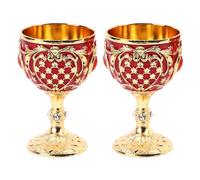 NNXHWY 2pcs Vintage Wine Glass Zinc Alloy Elegant Decorative Retro Stemmed Glasses for Home Bar Party(Gold and Red)