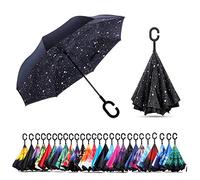 NNY Inc Double Layer Inverted Umbrella Cars Reverse Open Folding Umbrellas, Windproof UV Protection Large Self Stand Upside Down Straight Umbrella for Golf Women and Men with C-Shaped (Sparkle)