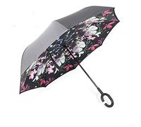 NNY Inc Double Layer Inverted Umbrella Cars Reverse Open Folding Umbrellas, Windproof UV Protection Large Self Stand Upside Down Straight Umbrella for Golf Women and Men with C-Shaped (Beauty Flower)