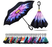 NNY Inc Double Layer Inverted Umbrella Cars Reverse Open Folding Umbrellas, Windproof UV Protection Large Self Stand Upside Down Straight Umbrella for Golf Women and Men with C-Shaped (Beauty)