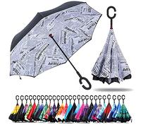 NNY Inc Double Layer Inverted Umbrella Cars Reverse Open Folding Umbrellas, Windproof UV Protection Large Self Stand Upside Down Straight Umbrella for Golf Women and Men with C-Shaped (newswhite)