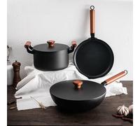 NNYCC Cast Iron Cookware Set 5 Piece Kitchen Pots and Pans Nonstick Easy Cleaning with Stay-Cool Handles Even Heating Black,Black