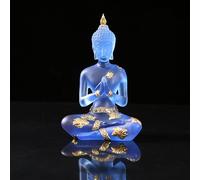 NNYCC Crystal Resin Buddha Statue Indoor Meditation Decor,Thai Sitting Buddha Figurine Spiritual Gifts for Tabletop Zen,Blue,S