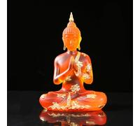 NNYCC Crystal Resin Buddha Statue Indoor Meditation Decor,Thai Sitting Buddha Figurine Spiritual Gifts for Tabletop Zen,Orange,L