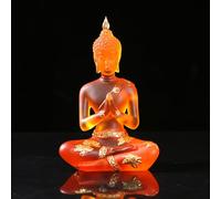 NNYCC Crystal Resin Buddha Statue Indoor Meditation Decor,Thai Sitting Buddha Figurine Spiritual Gifts for Tabletop Zen,Orange,S