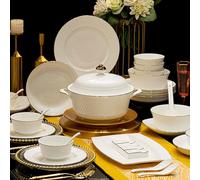 NNYCC Dinner Sets 33 Pieces Plate Set People Underglaze Colour Process Hand Painted and Scratch Resistant Diamond Textured Embossed Dishwasher and Microwave Safe