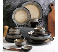 NNYCC Dinner Sets Dinner Sets for 6 People Vintage Plate and Bowl Set Chic Embossed Textured Porcelain is Thick Scratch Resistant Hard Wearing Adding Touch Exoticism The Table,6 Person Suit