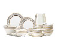 NNYCC Dinner Sets for 8 People Luxury Bone Porcelain Dinnerware Set with Coffee Cup Hand Painted Gold Rimmed Design Enhance Your Dining Table for Daily Use and Special Occasions,8 Person Suit