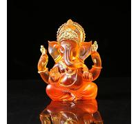 NNYCC Ganesh Idol Statue 14cm Resin Crystal Decor,Hindu Elephant God Lord Buddha Ganesha Gift Decoration,Orange