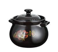 NNYCC Kitchen Ceramic Stew Pot Round Casserole Soup Bowl with Lid Cooking Clay Pot Chinese Earthen Pot,Black,10.5L