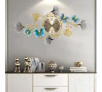 NNYCC Large Wall Clock Modern Stylish Wall Clock Decorative Metal Ginkgo Leaf Design Style Eternal Love Theme Symbolic Gold Finish Kitchens Living Rooms Family Rooms Study Gold,Gold,L