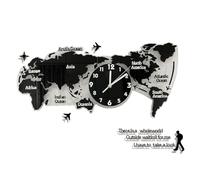 NNYCC Large World Map Wall Clock 100cm,Modern Acrylic Hanging Silent Clock Art Wall Decor for Living Room Bedroom Home Office,Black,S