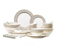 NNYCC Plates and Bowls Set 30 Pieces Porcelain Dinnerware Set and Scratch Resistant Dishware Sets Light Luxury Style Translucent Porcelain Dishwasher Microwave Safe
