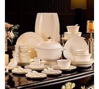 NNYCC Plates and Bowls Set Dinnerware Set Diamond Rhombus Embossed Design Scratch and Wear Resistant Comes with A Variety of Shaped Plates for Modern Aesthetic Kitchens,6 Person Suit