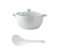 NNYCC Soup Tureen with Glass Lid and Spoon,Porcelain Soup Bowl for Kitchen Table Serving,White,L