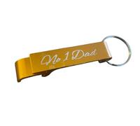 No.1 Dad Bottle Opener Keyring - Engraved Metal Design Gold