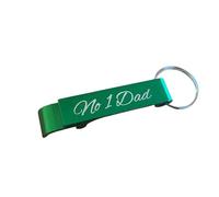 No.1 Dad Bottle Opener Keyring - Engraved Metal Design Green