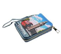 No.1 Gifts London Design Small Purse with Wrist Strap - Zippered Travel Wallet with Big Ben & Red Bus Print