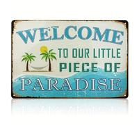 (No.2-20x30CM, only one) Welcome To Our Little Piece Of Paradise Welcome Metal Tin Signs For Front Door, Farmhouse Garden Outdoor Funny Wall Decor 8x12inch