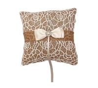 (No. 2, One size) Elegant Lace Burlap Rings Pillow Handmade Rings Bearer Cushion for Wedding Ceremony Romance Keepsakes for Bride and Groom
