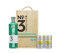 No.3 London Dry Gin with Folkington's Tonics in Wooden Box Gift Set - Award-Winning Gin Gift Set for Women - Ideal Birthday Gift for Her - Luxury Alcohol Present with Keepsake Box for