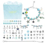 NO. 32 Charm Bracelet Making Kit for Girls, 63pcs Unicorn Gifts, DIY Charm Bracelet Jewellery Making Kit, Arts Crafts for Kids for Stocking Fillers for Birthday Presents for Girls Age 5-12 (Blue)