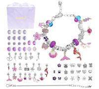 NO. 32 Charm Bracelet Making Kit for Girls, 63pcs Unicorn Gifts, DIY Charm Bracelet Jewellery Making Kit, Arts Crafts for Kids for Stocking Fillers for Birthday Presents for Girls Age 5-12 (Purple)