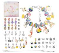 NO. 32 Charm Bracelet Making Kit for Girls, 63pcs Unicorn Gifts, DIY Charm Bracelet Jewellery Making Kit, Arts Crafts for Kids for Stocking Fillers for Birthday Presents for Girls Age 5-12 (Colored)